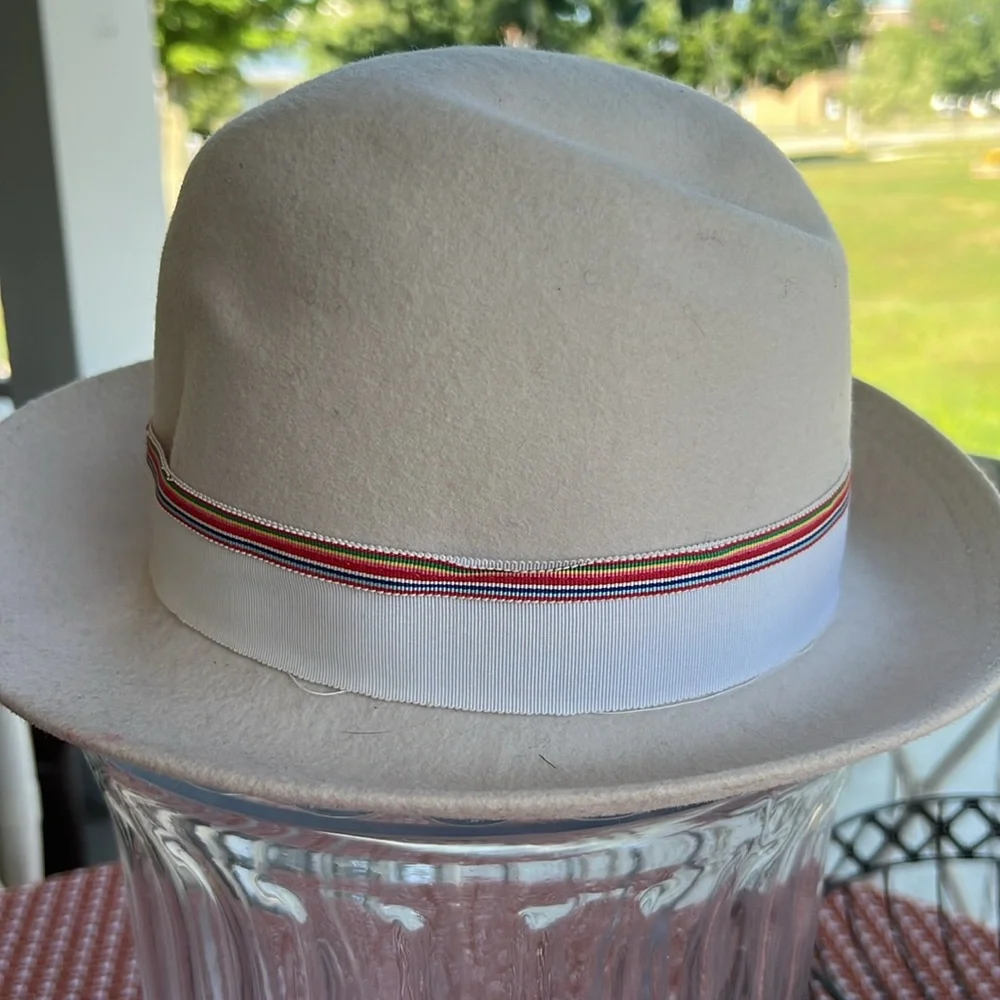 VTG Cream Wool Fedora Hat with Ribbon Band - Geo W Bollman - Picture 2 of 8